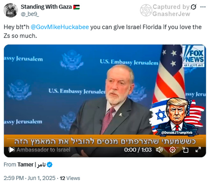 2025-08-18 14_56_17-Standing With Gaza on X_ _Hey b!t_h @GovMikeHuckabee you can give Israel Fl